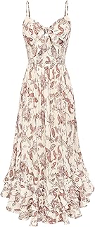 Womens Maxi Floral Sundresses Summer Beach Boho Dress Spaghetti Strap Dresses Casual Fashion Clothes with Pockets