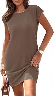 Womens Summer T Shirt Dress Casual Cap Sleeve Crewneck Loose Shift Mini Dresses