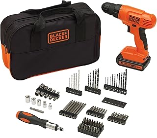 BLACK+DECKER 20V MAX* POWERCONNECT Cordless Drill Driver Kit with Drill Bit Set and Sockets, 100 pc. Tool Kit for Home, Battery and Charger Included ,Orange (BDC120VA100)