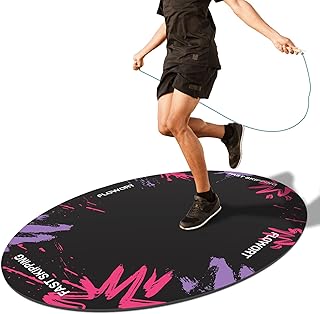 Cheete Jump Rope Mat Large Rubber Exercise Mat Indoor Outdoor Shock Absorbing Mat Non-Slip Oval Design for Floor & Rope Protection, Workout Mats for Home Gym Flooring