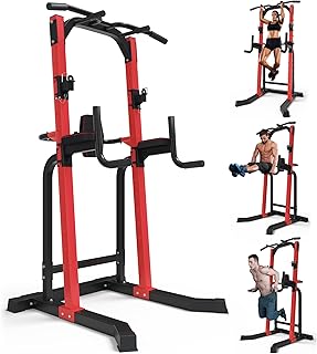 Outdoor Basic Power Tower, Pull Up Bar and Dip Station for Home Gym, 1500LBS Weight Capacity, Adjustable Height, Heavy Duty Steel Frame for Calisthenics, Strength Training Fitness Equipment