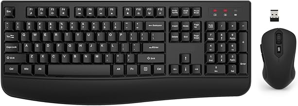 Wireless Keyboard and Mouse Combo, EDJO 2.4G Full-Sized Ergonomic Computer Keyboard with Wrist Rest and 3 Level DPI Adjustable Wireless Mouse for Windows, Mac OS Desktop/Laptop/PC