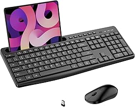 Wireless Keyboard and Mouse Combo, Acebaff 2.4G Quiet Wireless Computer Keyboard with Phone Tablet Holder, Silent Mouse, 11 Shortcut Keys,Compatible with PC,MacBook,Windows