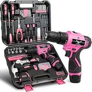 JENABOM Pink Tool Set - 12V Cordless Drill Kit, 151 Piece Home Tool Set With Power Drill, Tool Kits for Men & Women, Perfect for Homeowner, Diyer, Handyman