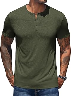 Men's Henley Shirts Short Sleeve Casual Basic Henley Tee Summer Button Lightweight Stretch T Shirts