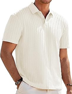 Mens Casual Polo Shirt Summer Short Sleeve Vacation Button Beach Knit Stretchy Golf Shirts