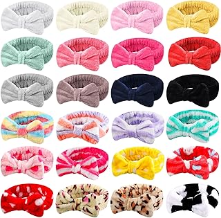 WILLBOND 24 Pieces Spa Headband Bulk Skincare Headbands Face Wash Makeup Hairband Bow Facial Washing Face Head Wraps Adjustable Soft Flannel Towel for Women Shower (Stylish)