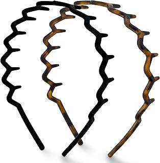 Kitsch Zig Zag Headbands for Women – Fashion Accessories for Slicked Back Styles - Comfortable Wavy Headbands | Comb Headband with Teeth | Ideal Gifts for Women - Black and Tortoise - 2 pcs