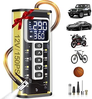Tire Inflator Portable Air Compressor, 150 PSI Air Compressor for Car Tires, Portable Tire Inflator for Car with Pressure Gauge, Tire Pump for Cars, Bike, Motorcycle, Ball，Valentines Day Gifts for Him