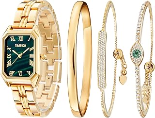 Women's Rectangle Bracelet Watch Set Premium Crystal Accented Bangle Watch W50889L