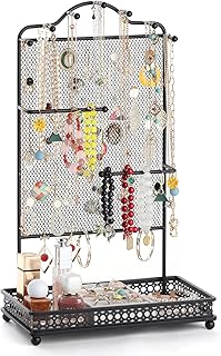 Meangood Black Jewelry Organizer Stand, Earring Holder Rack for Hanging Earrings Necklace Bracelets Watches Jewelry Display Large Rings Storage as Women Gift
