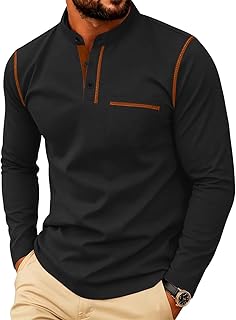 Men's Henley Shirt Long Sleeve T-Shirt Casual Top Pullover Lightweight Top Shirts with Button