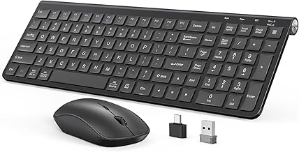 JOYACCESS Wireless Keyboard Mouse Combo, Ergonomic Wireless Keyboard with Adjustable Stand, Type-C Connector,and Waterproof Film Compatible with Win 7/8/10, MacBook Pro/Air, Laptop - Black