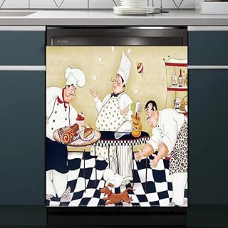 Kitchen Decoration Cook Dishwasher Cover Decals Sheet, Chef Dishwasher Stickers Washing Machine Cover Magnetic, Magnetic 23"x26"INCH