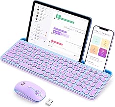 seenda Bluetooth Keyboard and Mouse for iPad, CTU-301 Wireless Multi-Device Connection Bluetooth+2.4G Keyboard Mouse Combo with Tablet Holder for iPad/Macbook/Windows, iOS/Andriod/Phone, Blue & Purple