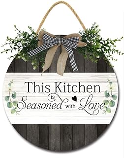 Bidesign This Kitchen Is Seasoned With Love Kitchen Decor Farmhouse Kitchen Wall Decor Wooden Round Rustic Kitchen Door Sign for Home Decor Dining Room Cabinet Kitchen Decration