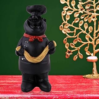 SHOPPYGOKART Resin Cute Chef Showpiece Miniature Statue for Kitchen Decoration Figurine for Home Decor, Dining Room, Living Room, Bedroom, Office, Gift (Black)