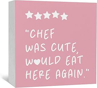 Pink Kitchen Accessories - Chef Was Cute Would Eat Here Again Sign, Cute Pink Trendy Kitchen Shelf Decor For Counter, Girly Chef Preppy Coquette Decor Wooden Sign For Home Counter