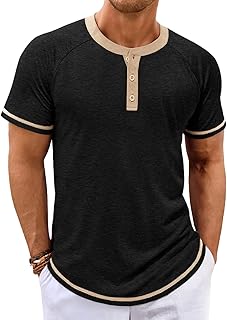 Mens Henley Shirts Short Sleeve Casual Summer Basic T Shirts Button Vintage Lightweight Tee Tops