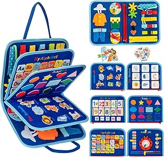 Toddler Busy Board Montessori Toys for 3 4 5 6Year Old, Preschool Learning Activities with Life Skills,ABC,123,Shape,Color,Animal,Weather,Toddler Travel Toys，Educational Activity Developing Sensory