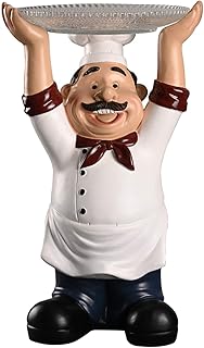 Chef Statue Figurine with Bottle Holder and Serving Tray, Resin Kitchen Organizer Sculpture for Cabinet and Countertop Decor, 11.4x4.7x5.1 Inches, White or Black