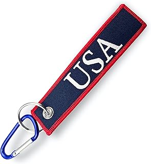 EASTEX USA Keychain Key Tag - Embroidered Motorcycle Keychain Carabiner for Keys Fob - EDC Car Key Chain - Jet Tag for Biker Rider Backpack Luggage - America 250 Anniversary USA Souvenirs and Gifts
