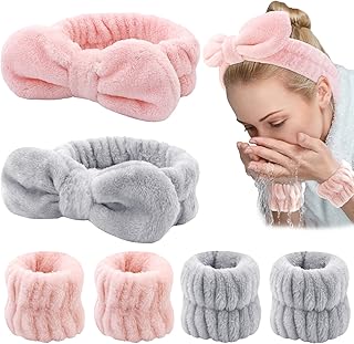 WHAVEL 6PCS Spa Headband and Wristbands Set, Face Wash Headband Wrist Bands for Washing Face Makeup Skincare Hair Band Skin Care Accessories Tools
