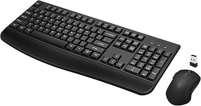 Wireless Keyboard and Mouse Combo, Full-Sized 2.4GHz Wireless Keyboard with Comfortable Palm Rest and Optical Wireless Mouse for Windows, Mac OS PC/Desktops/Computer/Laptops (Black)