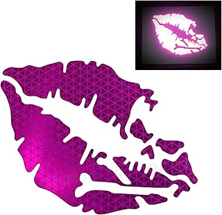 customTAYLOR33 High Intensity Reflective Vinyl Death Kiss Skull Crossbones Lips Decal Bumper Sticker - Cars, Motorcycles, Helmets, Wind Screens, laptops, cellphones, (SE Purple, 3 inch Wide, Pair)