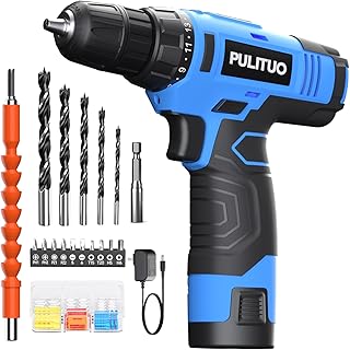 PULITUO 12V Blue Cordless Drill Set - Power Drill Kit with Battery and Charger, 3/8-Inch Keyless Chuck, Built-in LED, 21+1 Torque Setting