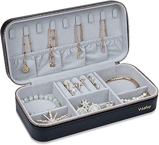 V-LAFUY Travel Jewelry Case Organizer, Portable Jewellery Box for Women Jewelry Travel Organizer for Rings Earrings Necklaces Bracelets Watch, Black C