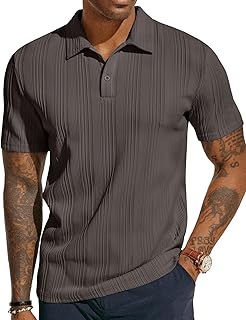 Mens Textured Knit Polo Shirts Regular Fit Stretchy Golf Shirts