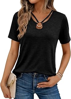 Womens Summer Tops Keyhole Neck Short Sleeve Tee Shirts Fashion Cutout Ring Sexy Casual T Shirts Trendy 2026
