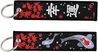 Mamarmot 2 Pack Japanese Embroidery Key Fobs Backpack Key Tags Motorcycles Keychain Keyrings Accessories Gift