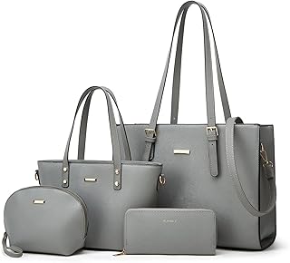 Women Fashion Synthetic Leather Handbags Tote Bag Shoulder Bag Top Handle Satchel Purse Set 4pcs