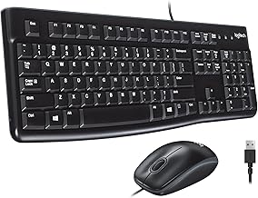 Logitech MK120 Wired Keyboard and Mouse Combo for Windows, Optical Wired Mouse, Full-Size Keyboard, USB Plug-and-Play, Compatible with PC, Laptop - Black