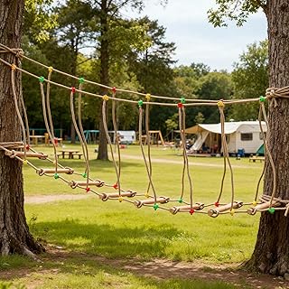 Goldmeet Outdoor Rope Bridge Ladder, 2M/6.56FT Climbing Rope Bridge for Outdoor Backyard Playground, Solid Wood Climbing Bridge Ladder for Equipment Sports Fitness Obstacle Training