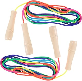 OSALADI Adjustable 2pcs Wooden Handle Jump Ropes 5m Rainbow Color Skipping Cables for Women Men Fitness Outdoor Sports Exercise Equipment