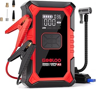GOOLOO A3 Jump Starter with Air Compressor, 3000A Portable Car Battery Booster (9.0 Gas/6.5L Diesel) with 150PSI Auto-Shutoff Tire Inflator, 12V Supersafe Lithium Jump Box Car Battery Jumper Starter