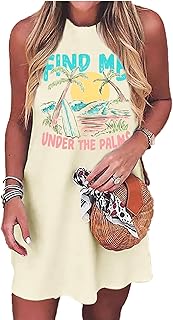 Summer Tank Dress for Women Sleeveless Beach Vacation Sundress Short Coconut Tree Sun Dress Casual Coverup