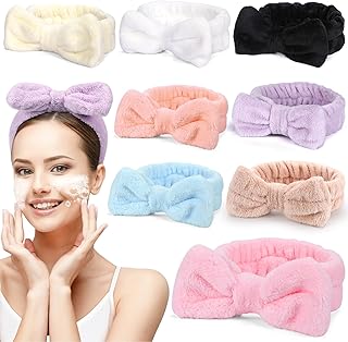 UMIKU 8 Pack Facial Headbands for Women - Soft Coral Fleece Cosmetic and Skincare Head Wraps for Makeup, Hair Care, Face Washing and Spa Gifts