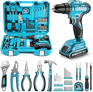 Seesii 21V Cordless Drill Tool Kit - 190Pcs Power Tool Combo Set, Hand Tool Kit with Toolbox, Electric Drill Driver for Home Hand Repair DIY