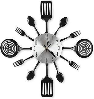 16 Inch Cutlery Kitchen Wall Clocks with Fork and Spoon Dial, Silent Clock Movement and Battery Operated, Great Wall Decor and Housewarming Gifts
