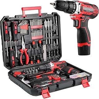 TLGREEN Complete Home Tool Kit with 12V Cordless Drill & Magnetic Bits | 138Pcs All-in-One Set for DIY, Repairs & Assembly | Durable Case & Fast Charging | Ideal for New Homeowners | Red