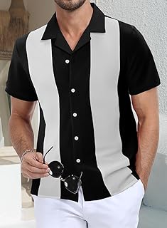 Men Short Sleeve Blouse Color Blocked Beach Shirts Casual Dressy Button Down Shirts