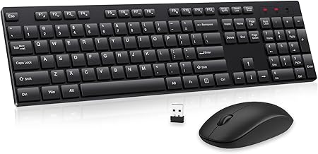 Wireless Keyboard and Mouse Combo, EDJO Silent Full Size Cordless USB Keyboard Mouse, 2.4GHz Lag-Free, Long Battery Life, for Computer, Laptop, PC, Chromebook, Windows (Black, 1 Pack)