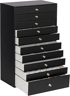 GUKA Large Jewelry Box, Jewelry Case with 10 Drawers for Big and Small Jewelry, Jewelry Storage Organizer for Watch Earrings Necklace Rings Bracelets, Birthday Wedding Gifts, Black