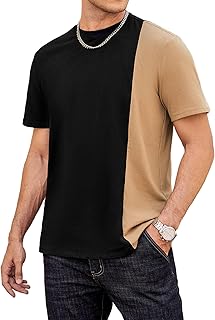 Men's Casual T-Shirts Crewneck Contrast Color Shirts Short Sleeve Color Block Tee Tops