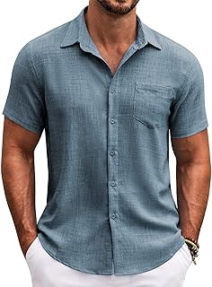 Mens Button Down Short Sleeve Shirt Casual Shirts Summer Beach Textured Shirts with Pocket