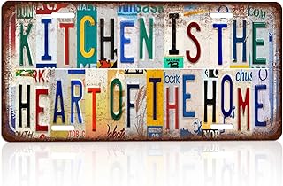 Vintage Kitchen Is The Heart of The Home Wall Decor License Plate Metal Sign Tin Signs,12x6 Inch Aluminum